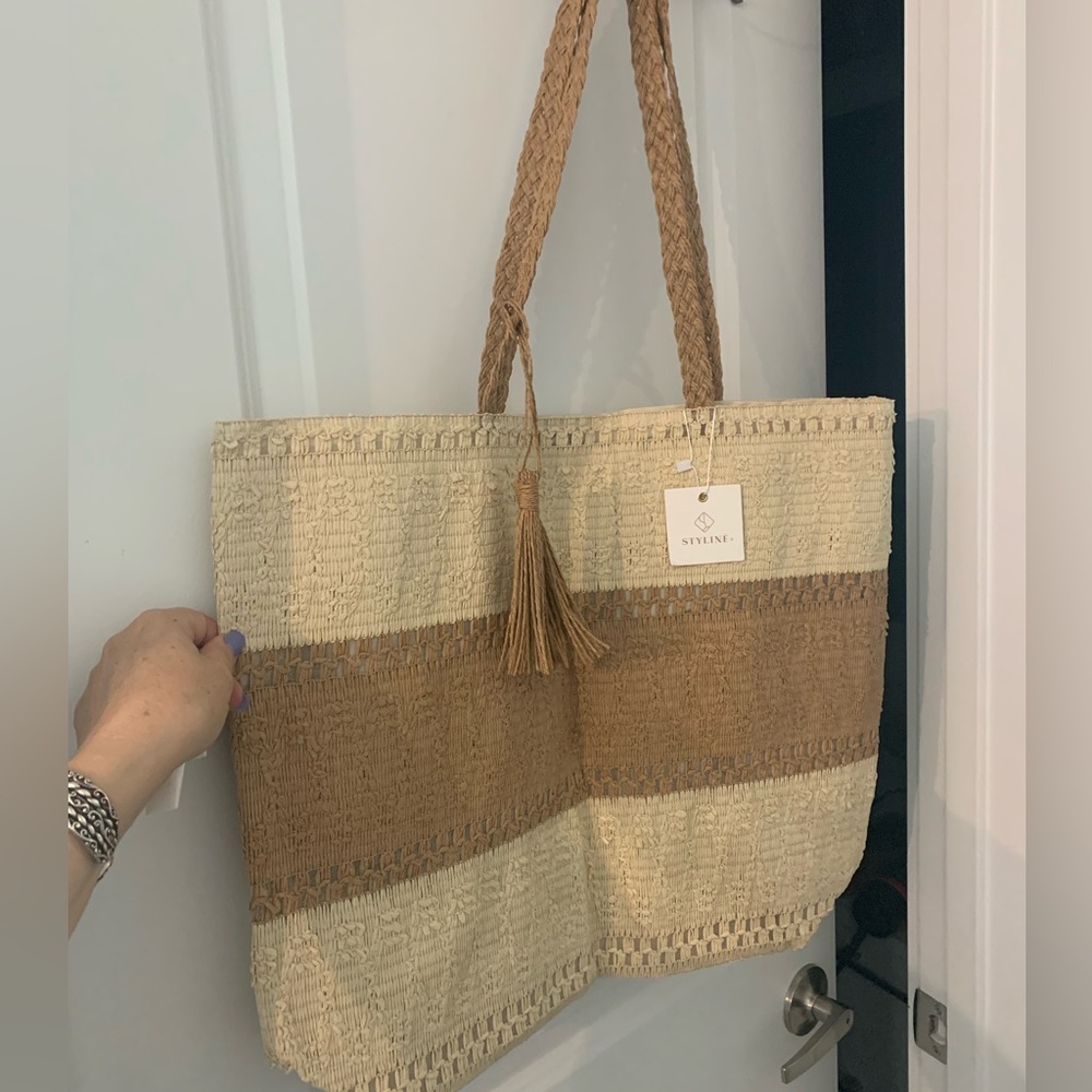 Stylish Beige and Brown Woven Tote
